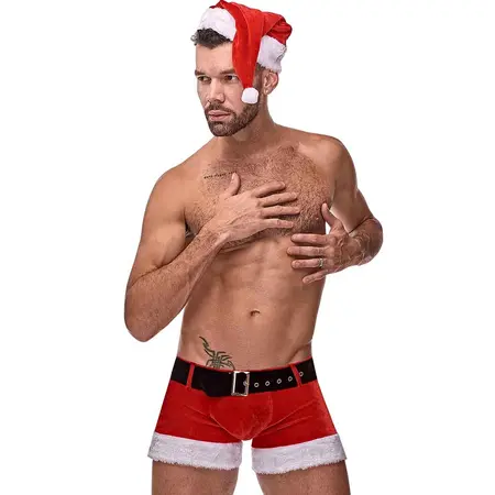 Male Power Santa-Inspired Costume Set L/XL - Festive Plush Trim