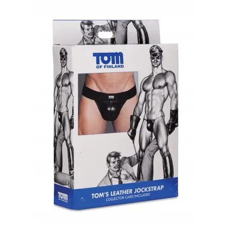 Tom of Finland Leather Jockstrap M/L - Black, Adjustable Waistband