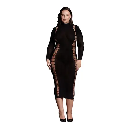 Passion Carme XI Plus Size Elegantna Haljina sa Visokim Okovratnikom Crna XL-XXXXL
