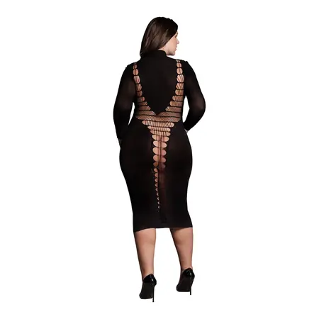 Passion Carme XI Plus Size Elegantna Haljina sa Visokim Okovratnikom Crna XL-XXXXL