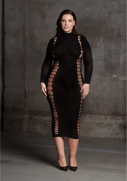 Passion Carme XI Plus Size Elegantna Haljina sa Visokim Okovratnikom Crna XL-XXXXL
