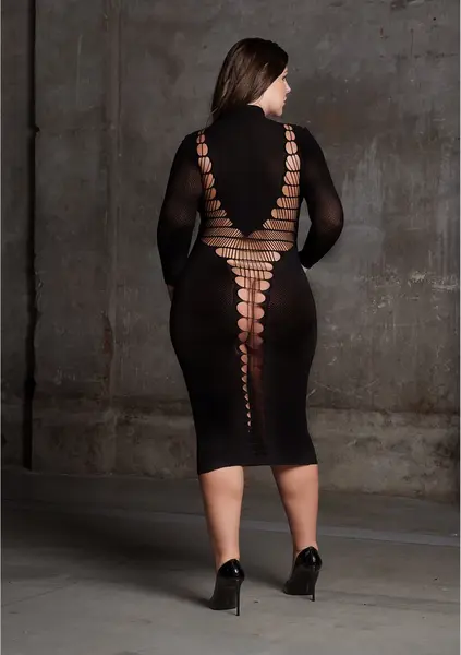 Passion Carme XI Plus Size Elegantna Haljina sa Visokim Okovratnikom Crna XL-XXXXL