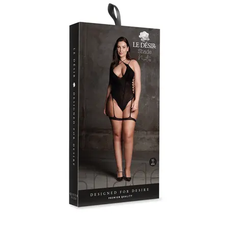 Metis XVI Plus Size Bodysuit with Garters and Criss-Cross Neckline