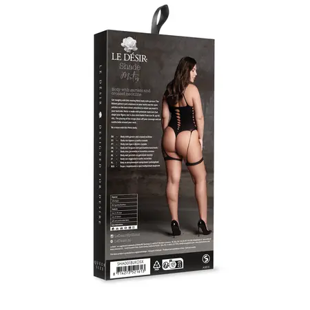 Metis XVI Plus Size Bodysuit with Garters and Criss-Cross Neckline