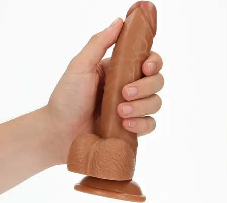 RealRock Zakrivljeni silikonski model sa usisnom čašicom 18 cm Bež