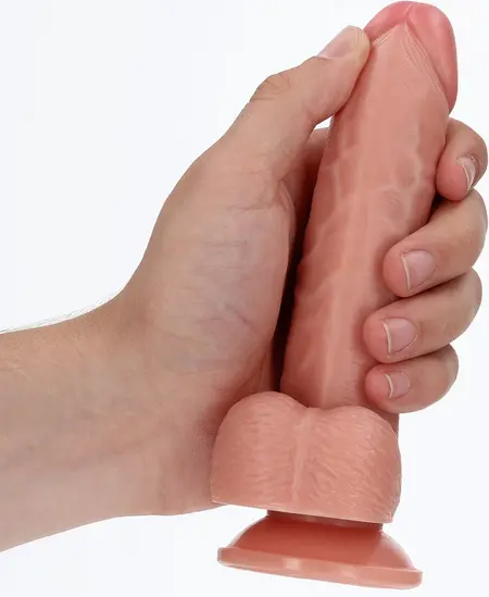 RealRock Zakrivljena intimna mašina sa usisnom čašicom 15.5 cm Bež