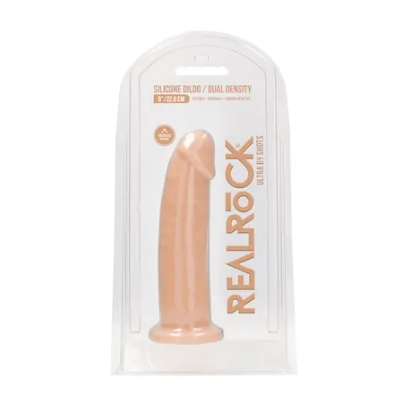 RealRock Ultra Silicone Model 9 - Dvostruke Gustine, 23 cm, Usisna Čaša, Boja Mesa
