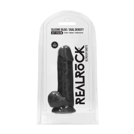 REALROCK ULTRA Silicone Model with Base Balls 21.6cm Dual Density Black