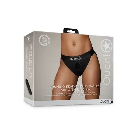 Sincerely Je Joue Vibrating Strap-On Harness Open Back M/L Black