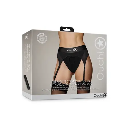 Shots Vibrirajući tanga harness sa podesivim podvezicama Crna XS/S