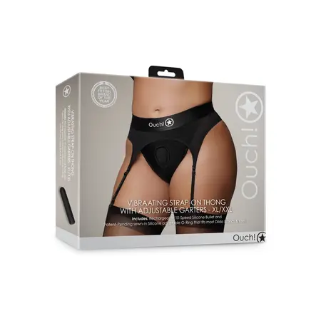 Shots Vibrantni Podesivi Strap-On Tanga XL/XXL sa Podvezicama Crna
