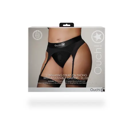Shots Vibrantni Podesivi Strap-On Tanga XL/XXL sa Podvezicama Crna