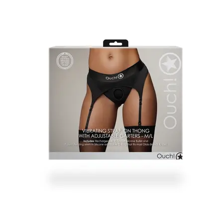Shots Vibrantni Strap-On Tanga sa Podesivim Podvezicama M/L Crna
