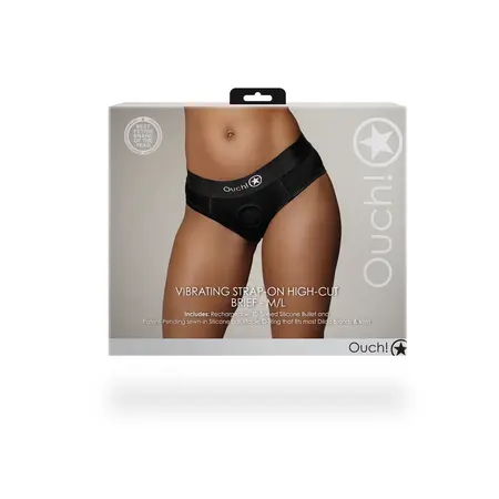 EasyToys Vibrantne Visoko Rezane Strap-On Gaćice M/L Crna sa 10-Brzinskim Bulletom