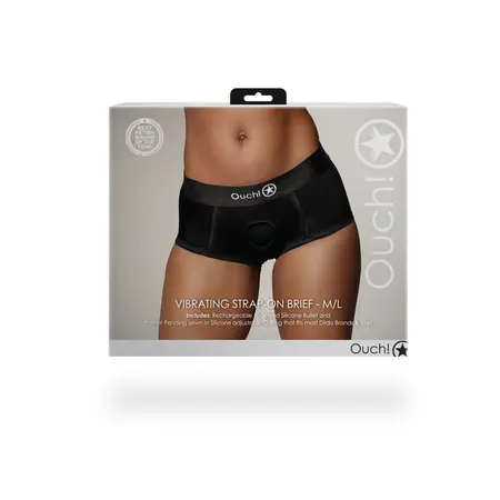 Sincerely Vibrating Strap-On Brief Black M/L - Intimate Wear with 10-Speed Bullet