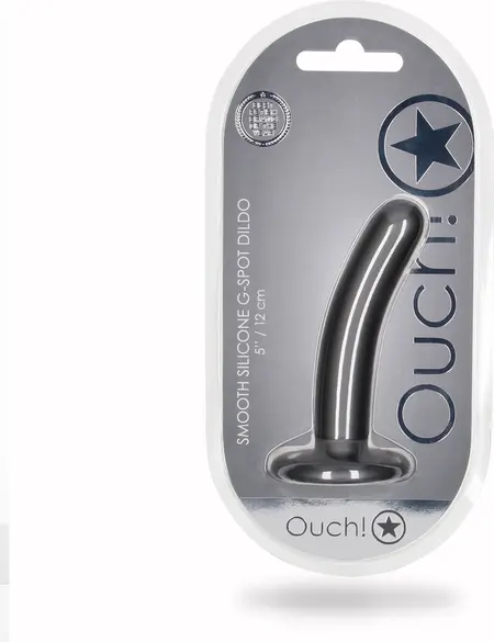 Ouch! Glatki silikonski intimni model 12 cm metalik sa usisnom čašicom