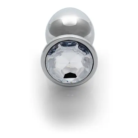 Ouch! Aluminijumski intimni gem čep Large - Srebrni sa kristalnom bazom