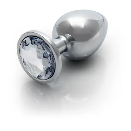 Ouch! Aluminijumski intimni gem čep Large - Srebrni sa kristalnom bazom
