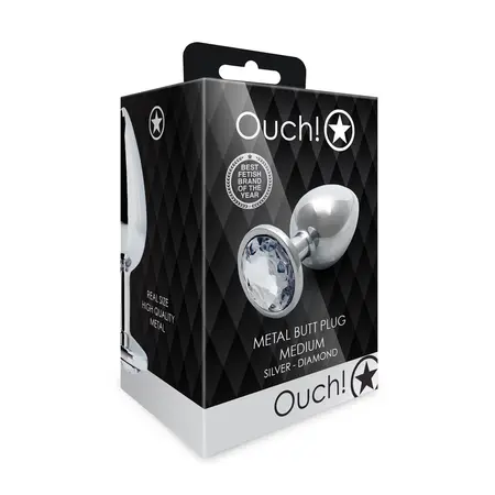 Ouch! Aluminijumski intimni čep Medium sa okruglom gem bazom - Srebrni