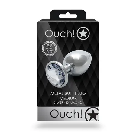Ouch! Aluminijumski intimni čep Medium sa okruglom gem bazom - Srebrni