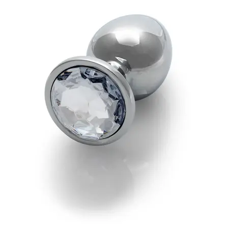 Ouch! Aluminijumski intimni čep Medium sa okruglom gem bazom - Srebrni