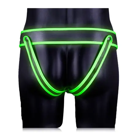 Ouch! Prugasti jockstrap S/M koji svetli u mraku - Fluorescentni zeleni akcenat