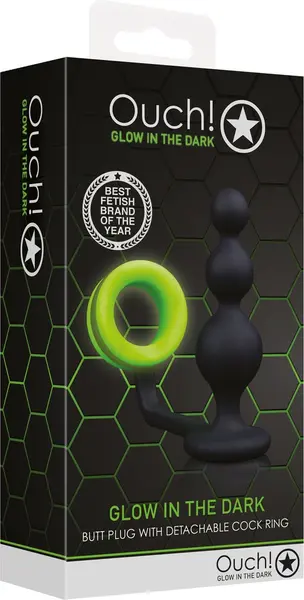 Ouch! Glow-in-the-Dark Beaded Plug & Support Ring - Luminous Green