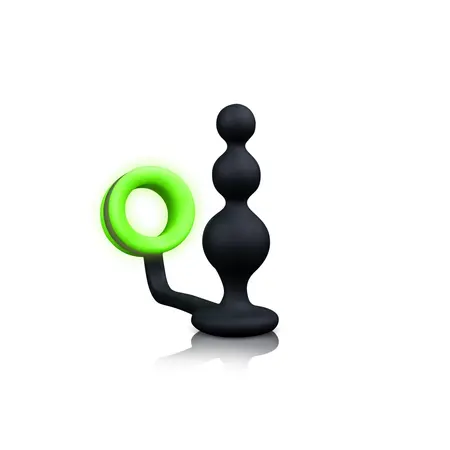 Ouch! Glow-in-the-Dark Beaded Plug & Support Ring - Luminous Green