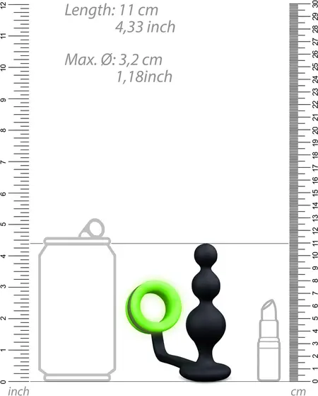 Ouch! Glow-in-the-Dark Beaded Plug & Support Ring - Luminous Green