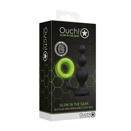 Ouch! Glow-in-the-Dark Beaded Plug & Support Ring - Luminous Green