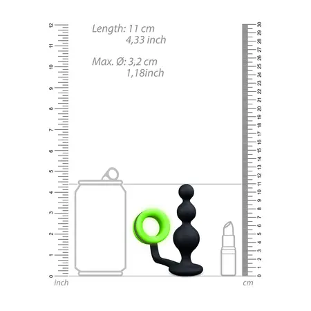 Ouch! Glow-in-the-Dark Beaded Plug & Support Ring - Luminous Green