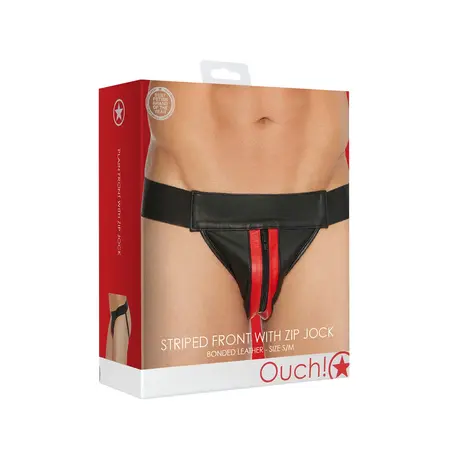 Saxos Leather Jockstrap S/M with Front Zip Black - Elastic Fit
