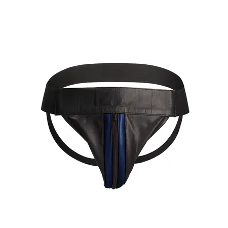 Ouch! Kožni Jockstrap sa Ravnim Prednjim Delom i Rajsferšlusom S/M Crni