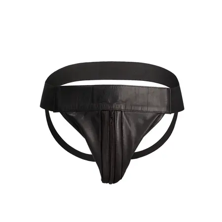 Kožni Jockstrap sa Ravnim Prednjim Delom i Rajsferšlusom Crni L/XL