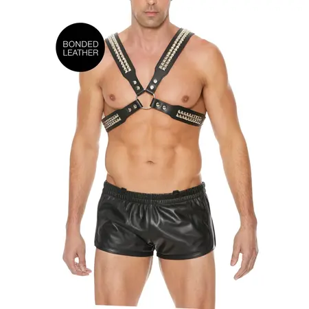 Pyramid Stud Men's Body Harness Bonded Leather Adjustable One Size