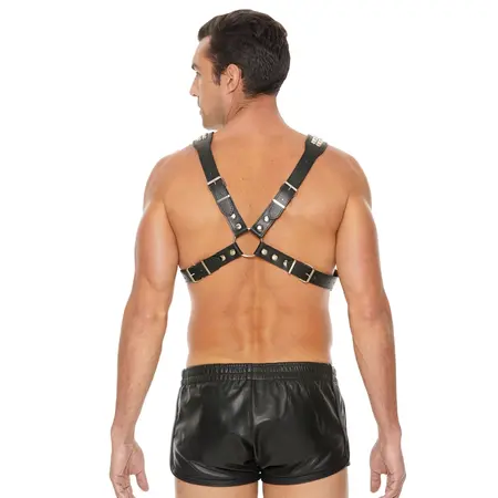 Pyramid Stud Men's Body Harness Bonded Leather Adjustable One Size