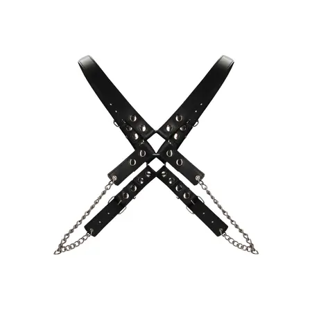 Kiotos Men’s Adjustable Leather & Steel Chain Chest Harness Black