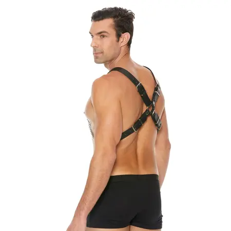 Kiotos Men’s Adjustable Leather & Steel Chain Chest Harness Black