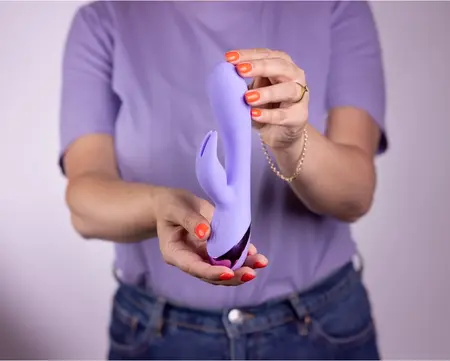 Loveline glatki silikonski Rabbit vibrator Digitalna lavanda dvostruko dejstvo