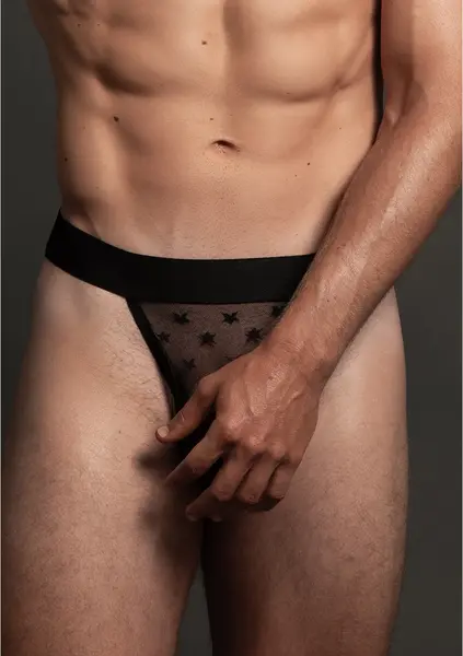 Male Power Star Jock L/XL - Sheer Mesh Jockstrap with All-Star Design