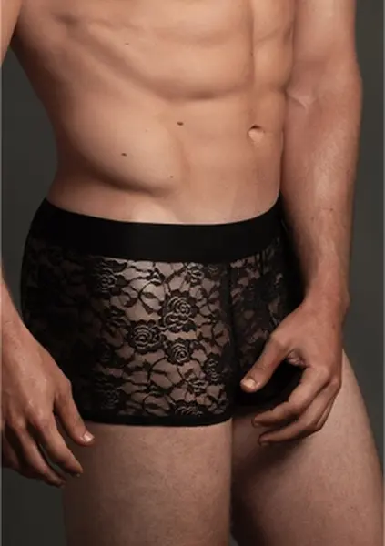 Dreamgirl Lace Boxer Shorts S/M - Sheer, Stretch Waistband, Black