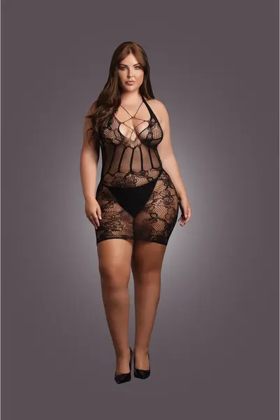 OSX Halter haljina Crna sa korset efektom i čipkom XL-4XL