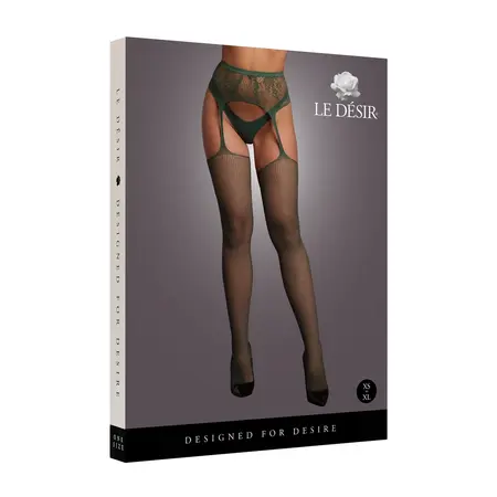Shots Le Desir Fishnet & Lace Garterbelt Stockings One Size Black