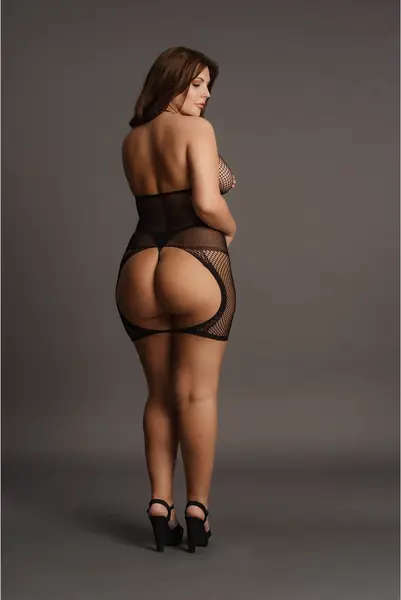 Peek-A-Boo Plus Size Visoki vrat Mrežasta haljina sa čipkom XXL-5XL