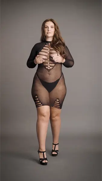Rimba Plus Size Dugi rukav Mrežasta haljina Crna XXL-5XL