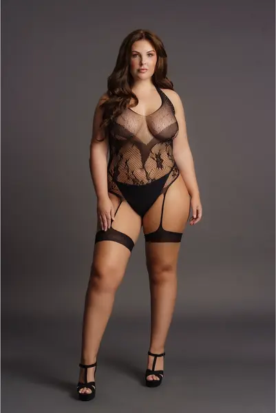 Dreamgirl Plus Size Halter Teddi sa kamenčićima, Bez međunožja