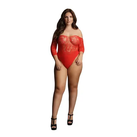 Mapale Plus Size Lace Rhinestone Teddy sa 3/4 Rukavima, Crna