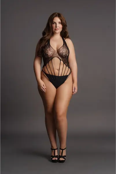 Obsessive Strappy Lace Teddy Plus Size - Elegantan Rastegljivi Bodysuit XXL-5XL