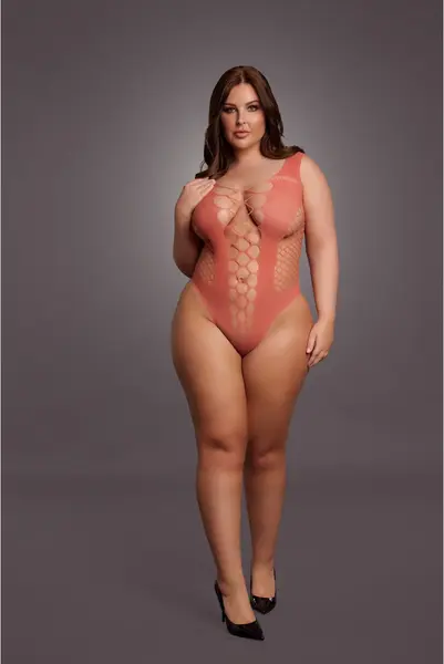 Leg Avenue Duboki V-Izrez Anatomski Body, Neproziran i Mrežasti, Queen Size XL-4XL