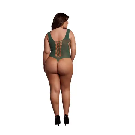 Obsessive Queen Size V-Izrez Intimni Bodysuit sa Neprozirnim Mrežastim Panelima